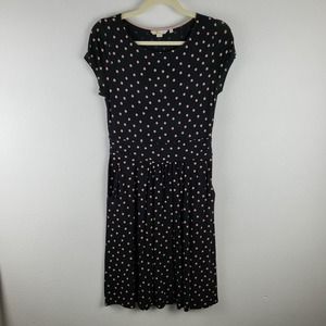 Boden Women's 4 Petite Amelie Jersey Dress Black‎ With Pink Polka Dot Cap Sleeve